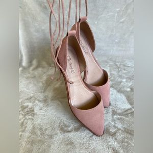 Madewell Pink Textured Suede Flats w Ankle Wrap